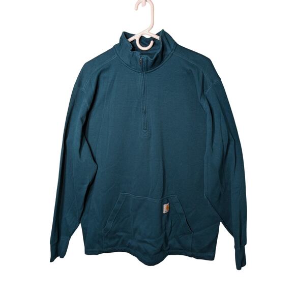 Carhartt 1/4 Zip Relaxed Fit Pullover Kangaroo Pocket Sweater Teal Blue Green XL - Picture 2 of 8